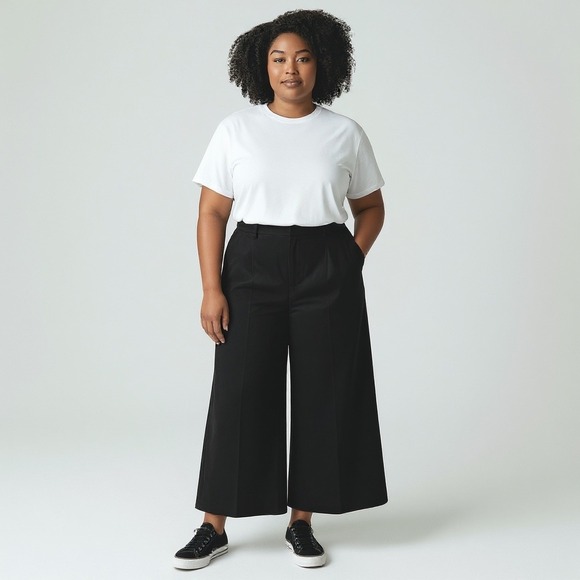 A Loves A Pants - A Loves A Velvet Wide Leg Cropped Pants High Rise Size 12 Black Pleated Trousers